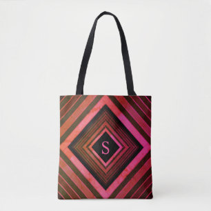 Moderne vierkanten rustieke roze geometrische mono tote bag