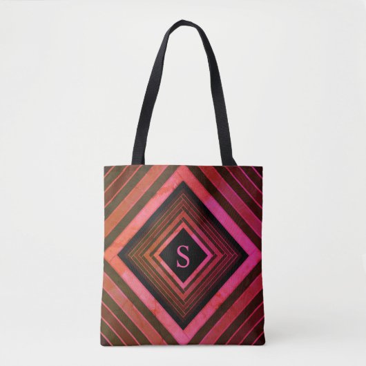 Moderne vierkanten rustieke roze geometrische mono tote bag (Voorkant)