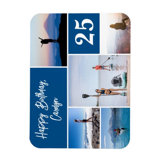 Moderne vijfjarige fotocollage, gelukkige verjaard magneet (Verticaal)