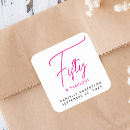 Moderne Vijftig en Fabulous Roze 50ste Verjaardags Vierkante Sticker