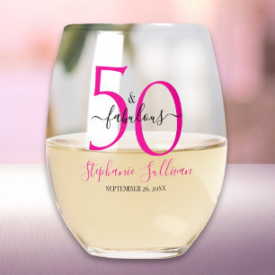 Moderne Vijftig en Fabulous Roze 50ste Verjaardags Wijnglas Zonder Voet