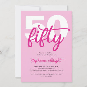 Moderne vijftig en fantastische roze 50ste verjaar kaart