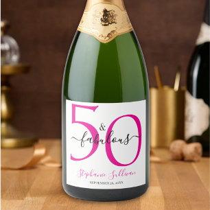 Moderne vijftig en fantastische roze 50ste verjaar sparkling wijnetiket