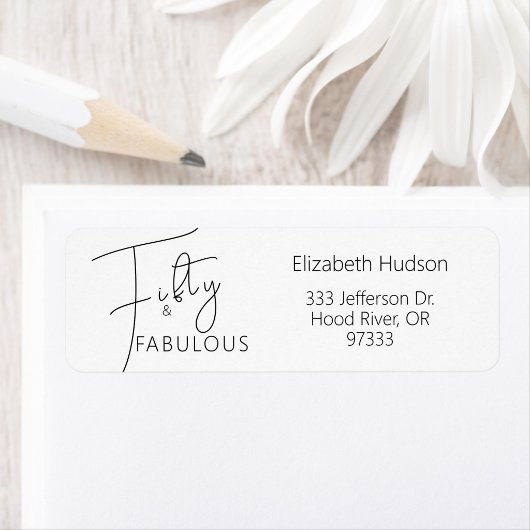 Moderne Vijftig & Fabulous Script 50ste verjaardag Etiket