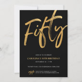 Moderne Vijftig Script Goud Zwart 50ste Verjaardag Kaart (Voorkant)