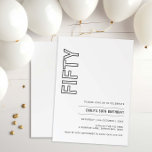Moderne vijftigste uitnodiging van de 50ste verjaa<br><div class="desc">Deze minimalistische typografie van de 50ste verjaardag is perfect voor een modern verjaardagsfeest. Het eenvoudige ontwerp biedt een klassieke, minimalistische zwart-witte typografie met een modern gevoel. in elke kleur. Houd het ontwerp minimaal en elegant, zoals het is, of personaliseer het door uw eigen grafiek en kunstwerk toe te voegen. Voor...</div>