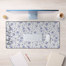 Moderne Vintage Blauwe & Witte Wilde Bloem Eigen N