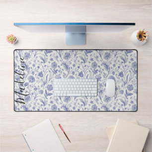 Moderne Vintage Blauwe & Witte Wilde Bloem Eigen N Bureaumat