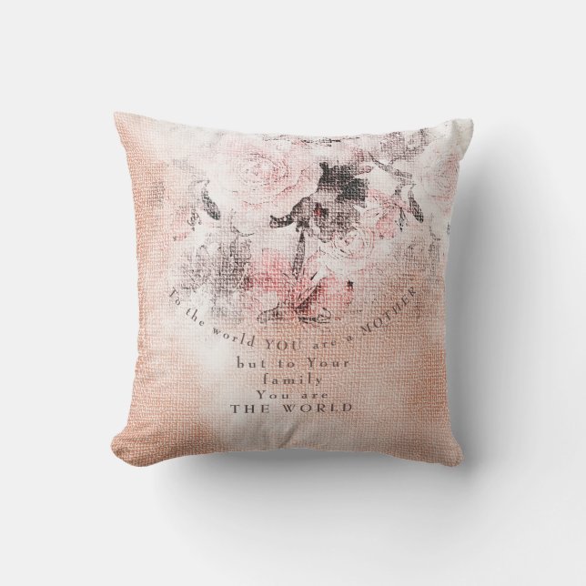 Moderne-Vintage Blush Bloem Moederdag Kussen (Voorkant)