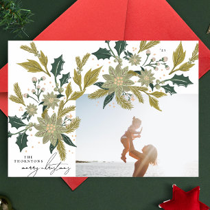 Moderne Vintage Botanische KERST Foto Frame Feestdagenkaart