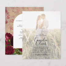 Moderne Vintage Botanische Rode Rozen Trouw Uitnod