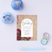 Moderne Vintage Botanische Rode Rozen Trouw Uitnod Flyer (Enkel)