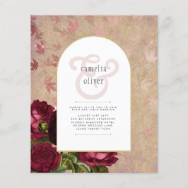 Moderne Vintage Botanische Rode Rozen Trouw Uitnod Flyer