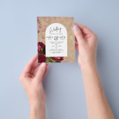 Moderne Vintage Botanische Rode Rozen Trouwkaart Flyer (Hand)