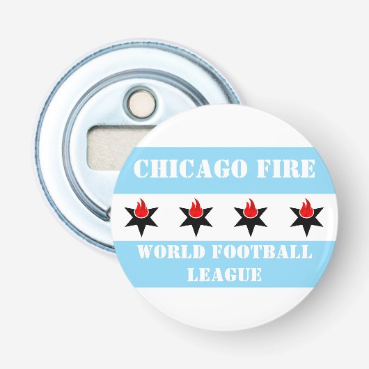 Moderne Vintage Chicago Fire Vlag Button Flesopener (Voorkant)