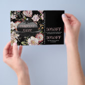 Moderne Vintage Elegante boheemse zwarte bloem Flyer (Hand)