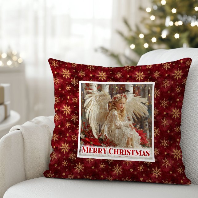 Moderne Vintage Engel Rood Goud Accent Kerst  Kussen (Modern Vintage Angel Red Gold Accent Christmas Pillow

)