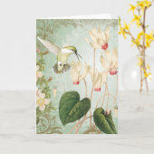 Moderne Vintage Franse Kolibries Kaart (Gele Bloem)