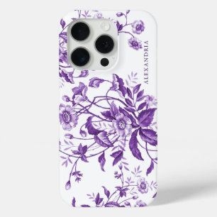 Moderne Vintage Franse Toile Paarse Bloemenprint iPhone 15 Pro Case