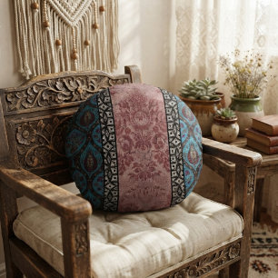Moderne Vintage Geïnspireerde Bloemendesign Rond Kussen