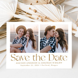 Moderne Vintage Gouden Lettering 2 Foto Save The Date
