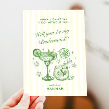 Moderne Vintage Groen Bruidsmeisje Voorstelkaart