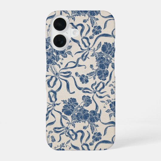 Moderne Vintage Ivoorkleurige Marineblauwe Bloemmo iPhone 16 Hoesje (Achterkant)
