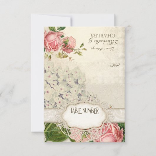 Moderne Vintage Kant Thee Gebruind Hydrangea en Ro Kaart (Voorkant)