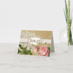 Moderne Vintage Kant Thee Gekleurde Hortensia & Ro Bedankkaart