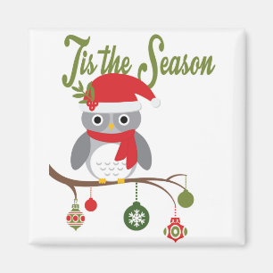 Moderne vintage kerst bosrijke uil magneet