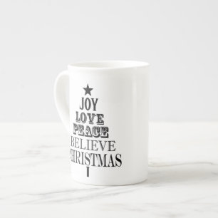Moderne vintage kerst woord boom porselein kop