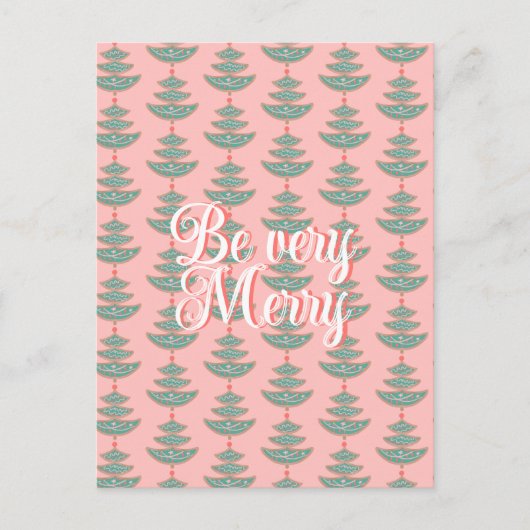 Moderne vintage kerstboomprint op perzik feestdagenkaart (Voorkant)