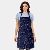 Moderne Vintage Keuken Gereedschap Cute Doodle Schort (Gedragen)