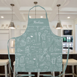 Moderne Vintage Keuken Gereedschap Cute Doodle Schort