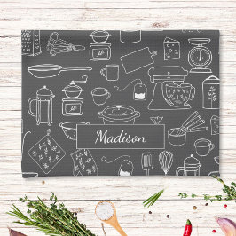 Moderne Vintage Keuken Gereedschap Cute Doodle Theedoek