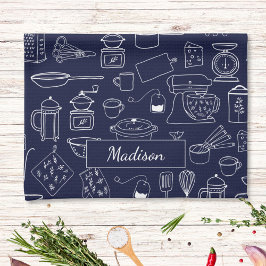 Moderne Vintage Keuken Gereedschap Cute Doodle Theedoek
