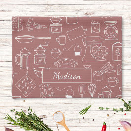 Moderne Vintage Keuken Gereedschap Cute Doodle Theedoek