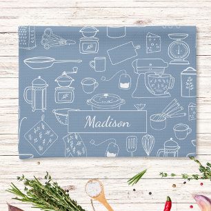 Moderne Vintage Keuken Gereedschap Cute Doodle Theedoek
