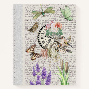 Moderne vintage klok Botanische Letters Scrapboek Notitieboek
