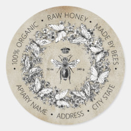 Moderne Vintage Koningin Bij Vlinder Honing Kraft Ronde Sticker