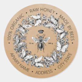 Moderne Vintage Koningin Bij Vlinder Krans Honing Ronde Sticker
