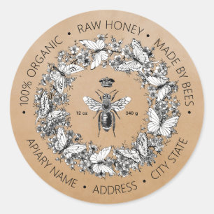 Moderne Vintage Koningin Bij Vlinder Krans Honing Ronde Sticker