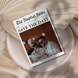Moderne Vintage Krant Fun-Stijl Foto Huwelijk Save The Date