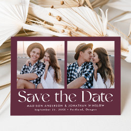 Moderne Vintage Lettering Paars 2 Foto Save The Date