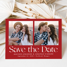 Moderne Vintage Lettering Rood 2 Foto Save The Date
