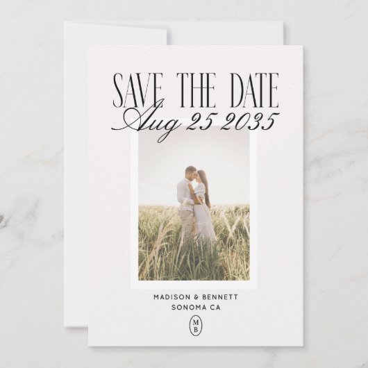 Moderne Vintage Monogram Foto Save The Date (Voorkant)