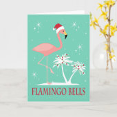 MODERNE VINTAGE RETRO KERST FLAMINGO KAART (Gele Bloem)