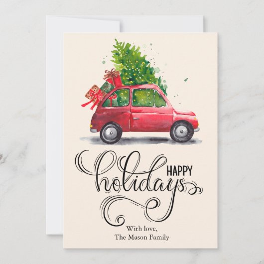 Moderne Vintage Rode Auto Plattegrond Feestdagenkaart (Voorkant)