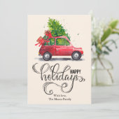 Moderne Vintage Rode Auto Plattegrond Feestdagenkaart (Staand voorkant)