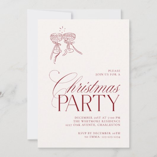 Moderne Vintage Rode Kerstfeest Uitnodiging (Voorkant)